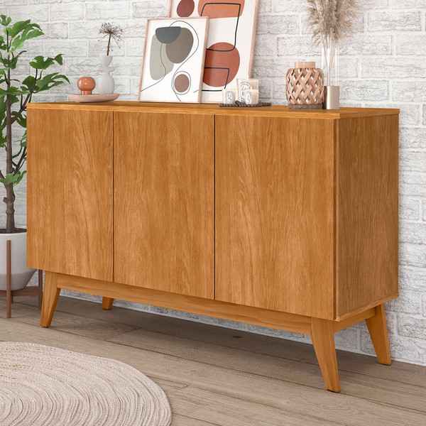 Balcão Buffet Adelaide 3 Portas 2 Prateleiras Nature - Pnr Móveis