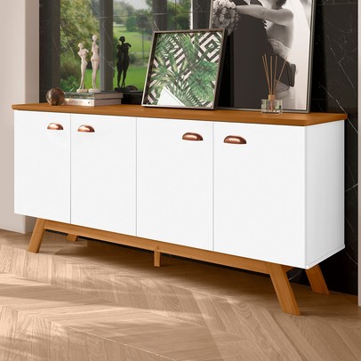 Balcão Buffet Luisiana 4 Portas Branco/Nature - Pnr Móveis