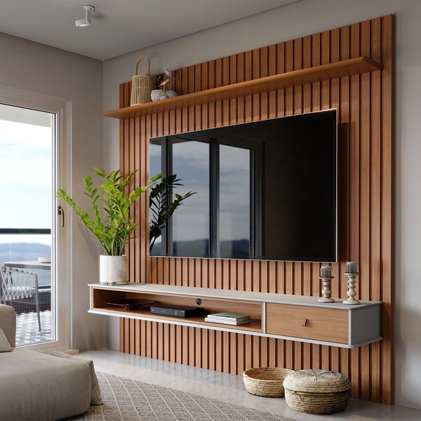 Painel para TV Até 65 Polegadas Tasmânia 1 Gaveta Ripado Nature - Pnr Móveis