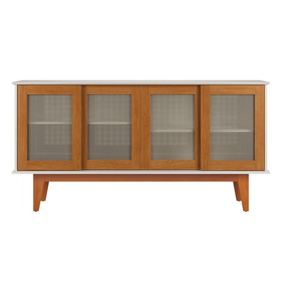 Balcão Buffet Tasmânia 4 Portas 4 Prateleiras Off White/Nature - Pnr Móveis