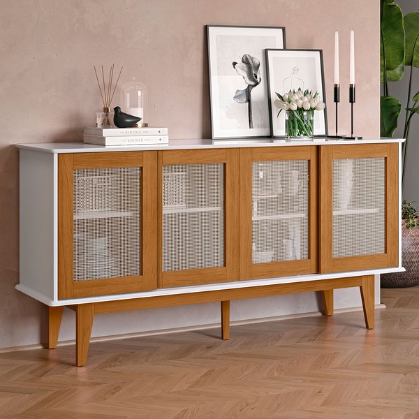 Balcão Buffet Tasmânia 4 Portas 4 Prateleiras Branco/Nature - Pnr Móveis