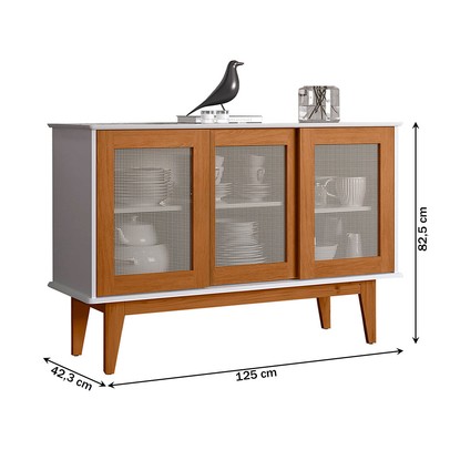 Balcão Buffet Tasmânia 3 Portas 3 Prateleiras Branco/Nature - Pnr Móveis