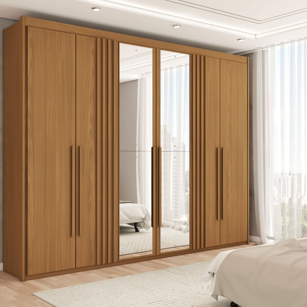 Guarda-Roupa Casal Palm 6 Portas 4 Gavetas com Espelho Flex Nature - Panorama Móveis