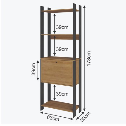 Estante para Livros 1 Porta 4 Prateleiras Be 25-365 Lamina Mel/Preto - Brv