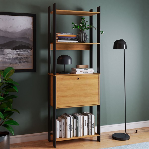 Estante para Livros 1 Porta 4 Prateleiras Be 25-365 Lamina Mel/Preto - Brv