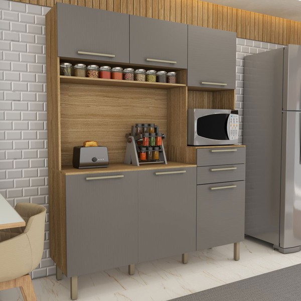 Cozinha Compacta Montano 6 Portas 2 Gavetas Freijó/Gris - Panorama Móveis