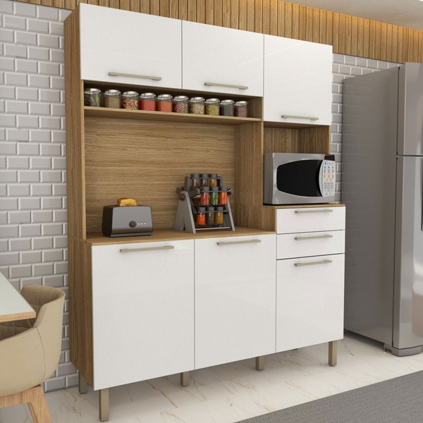 Cozinha Compacta Montano 6 Portas 2 Gavetas Freijó/Supremo - Panorama Móveis