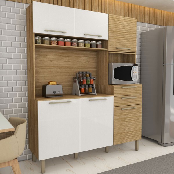 Cozinha Compacta Montano 6 Portas 2 Gavetas Ripado 3d Freijó/Supremo - Panorama Móveis