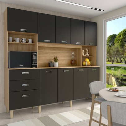 Cozinha Compacta Suspiro 10 Portas 2 Gavetas Freijó/Nero - Panorama Móveis