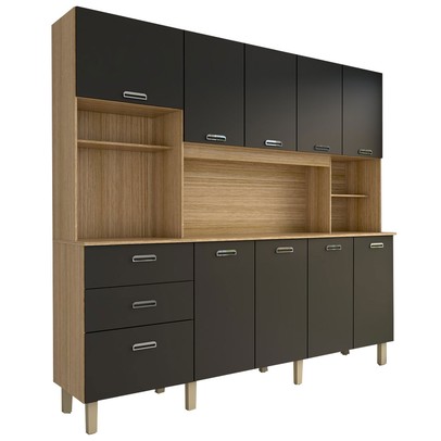 Cozinha Compacta Suspiro 10 Portas 2 Gavetas Freijó/Nero - Panorama Móveis