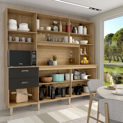 Cozinha Compacta Suspiro 10 Portas 2 Gavetas Freijó/Nero - Panorama Móveis