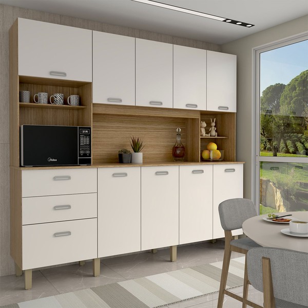 Cozinha Compacta Suspiro 10 Portas 2 Gavetas Freijó/Supremo - Panorama Móveis