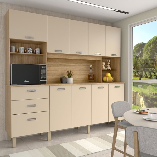 Cozinha Compacta Suspiro 10 Portas 2 Gavetas Freijó/Vanilla - Panorama Móveis