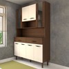 Armário de Cozinha com Balcão Sansa 8 Portas 2 Gavetas com Vidro Ripado 3d Nogueira/Off White - Panorama Móveis