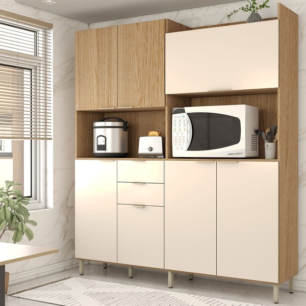 Cozinha Compacta Salsa 7 Portas 2 Gavetas Amêndola/Nude Prime Tx - Panorama Móveis