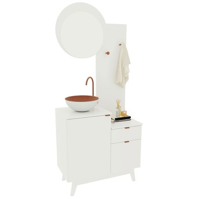 Armário de Banheiro Bn3680 2 Portas 1 Gaveta com Espelho  Branco - Tecno Mobili