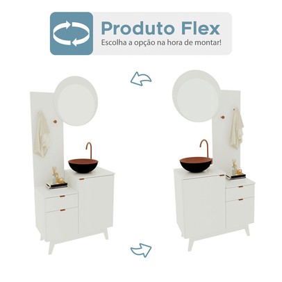 Armário de Banheiro Bn3680 2 Portas 1 Gaveta com Espelho  Branco - Tecno Mobili