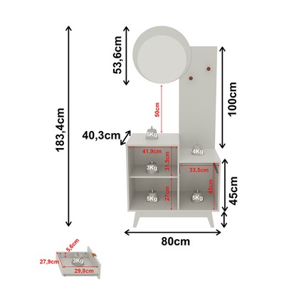 Armário de Banheiro Bn3680 2 Portas 1 Gaveta com Espelho  Branco - Tecno Mobili