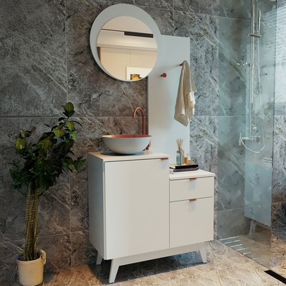 Armário de Banheiro Bn3680 2 Portas 1 Gaveta com Espelho  Branco - Tecno Mobili