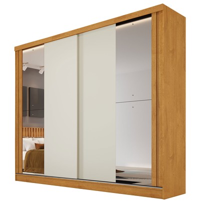 Guarda-Roupa Casal Monterey 4 Gavetas 2 Portas 100% Mdf com Espelho Peroba/Off White- Mademarques