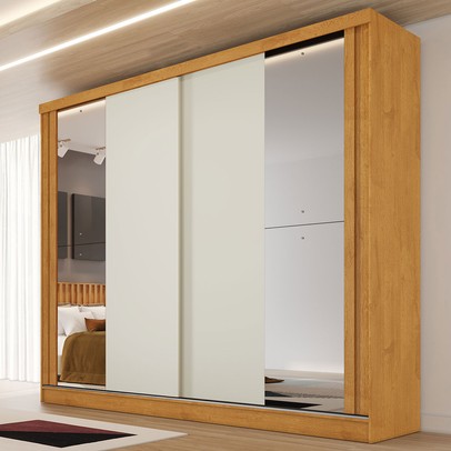 Guarda-Roupa Casal Monterey 4 Gavetas 2 Portas 100% Mdf com Espelho Peroba/Off White- Mademarques