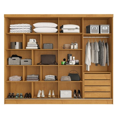 Guarda-Roupa Casal Monterey 4 Gavetas 2 Portas 100% Mdf com Espelho Peroba/Off White- Mademarques