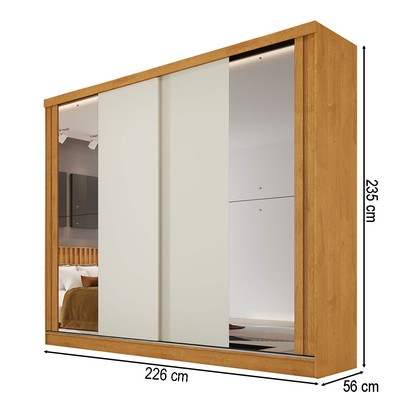 Guarda-Roupa Casal Monterey 4 Gavetas 2 Portas 100% Mdf com Espelho Peroba/Off White- Mademarques