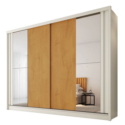 Guarda-Roupa Casal Monterey 4 Gavetas 2 Portas 100% Mdf com Espelho Off White/Peroba - Mademarques