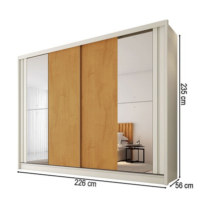 Guarda-Roupa Casal Monterey 4 Gavetas 2 Portas 100% Mdf com Espelho Off White/Peroba - Mademarques