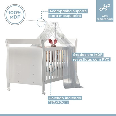 Quarto de Bebê Completo Manu 5 Portas 7 Gavetas 100% Mdf Branco - Tigus