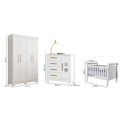 Quarto de Bebê Completo Manu 5 Portas 7 Gavetas 100% Mdf Branco - Tigus