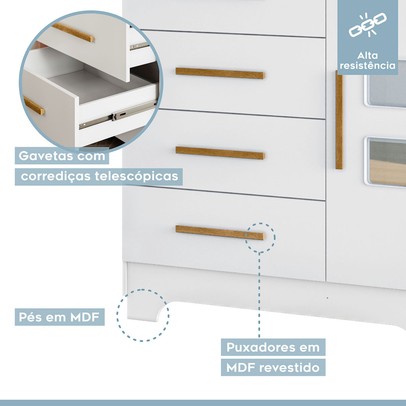 Quarto de Bebê Completo Manu 5 Portas 7 Gavetas 100% Mdf Branco - Tigus