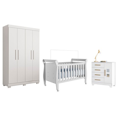 Quarto de Bebê Completo Manu 5 Portas 7 Gavetas 100% Mdf Branco - Tigus