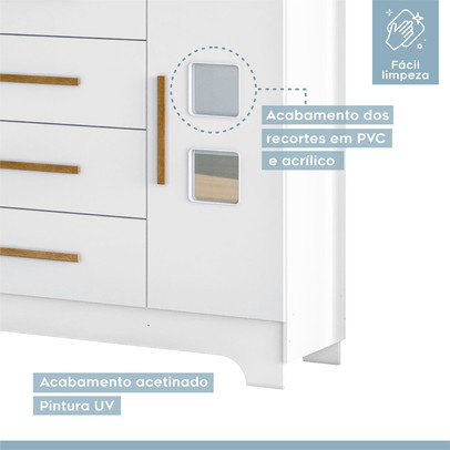 Quarto de Bebê Completo Manu 5 Portas 7 Gavetas 100% Mdf Branco - Tigus