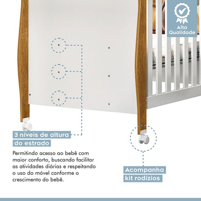 Quarto de Bebê Completo Manu 5 Portas 7 Gavetas 100% Mdf Amadeirado/Branco - Tigus