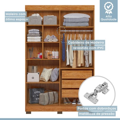 Quarto de Bebê Completo Manu 5 Portas 7 Gavetas 100% Mdf Amadeirado/Branco - Tigus