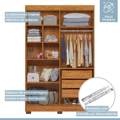 Quarto de Bebê Completo Manu 5 Portas 7 Gavetas 100% Mdf Amadeirado/Branco - Tigus