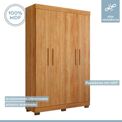 Quarto de Bebê Completo Manu 5 Portas 7 Gavetas 100% Mdf Amadeirado/Branco - Tigus