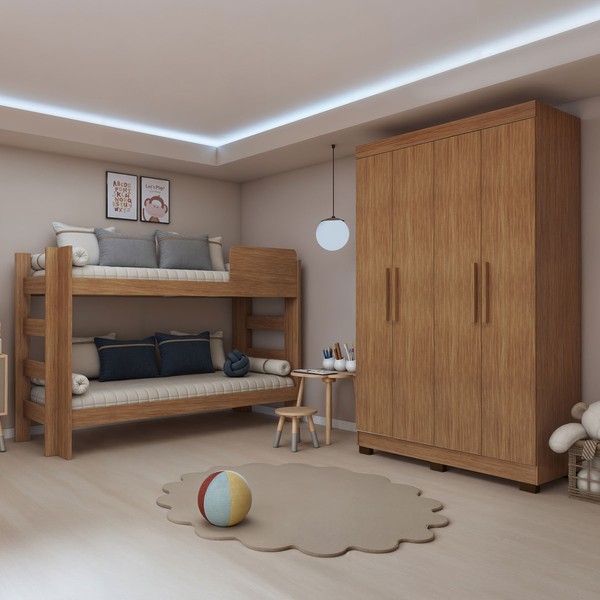 Quarto Infantil Completo Théo 4 Portas 3 Gavetas 100% Mdf Amadeirado - Tigus