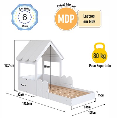 Cama Infantil Montessoriana Casinha Branco - Completa Móveis