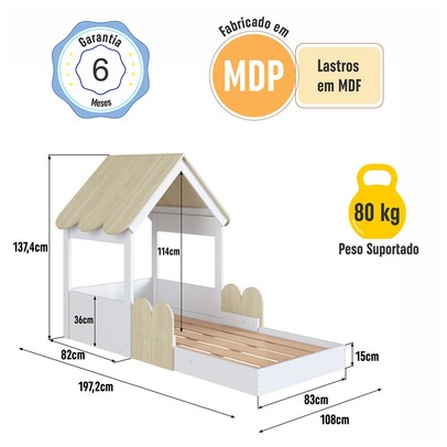 Cama Infantil Montessoriana Casinha Carvalho/Araguaia - Completa Móveis