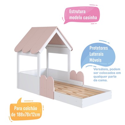 Cama Infantil Montessoriana Casinha Branco/Rosa Milkshake - Completa Móveis