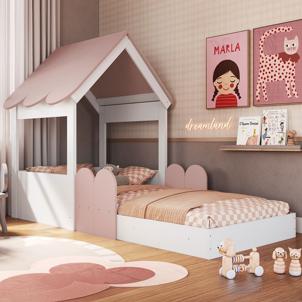 Cama Infantil Montessoriana Casinha Branco/Rosa Milkshake - Completa Móveis