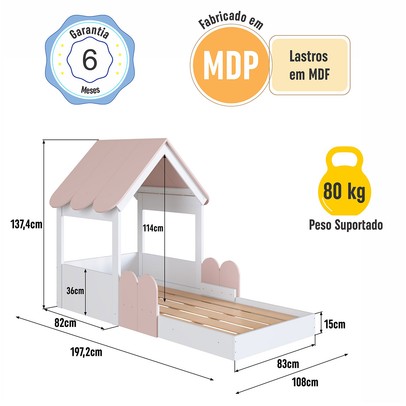 Cama Infantil Montessoriana Casinha Branco/Rosa Milkshake - Completa Móveis