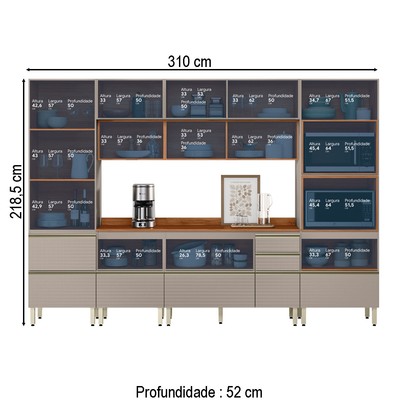 Cozinha Completa Proença 9 Portas 8 Gavetas com Vidro Dp3101mf Nogueira/Nude Prime Tx - Demóbile
