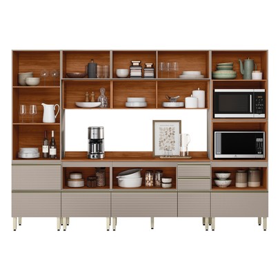 Cozinha Completa Proença 9 Portas 8 Gavetas com Vidro Dp3101mf Nogueira/Nude Prime Tx - Demóbile