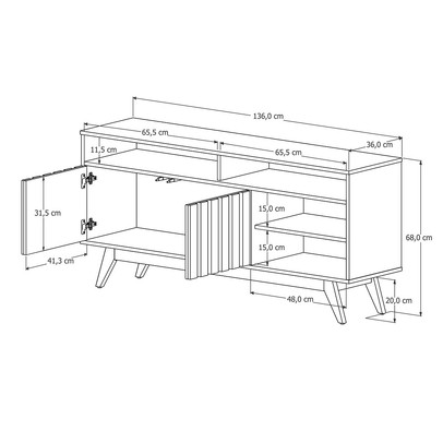 Rack para TV Até 60 Polegadas Hermes 2 Portas Ripado Off White/Nature - Pnr Móveis