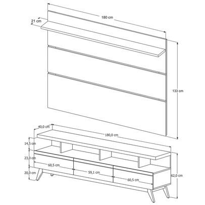 Rack com Painel para TV Até 72 Polegadas Hera 3 Gavetas Off White/Nature - Pnr Móveis