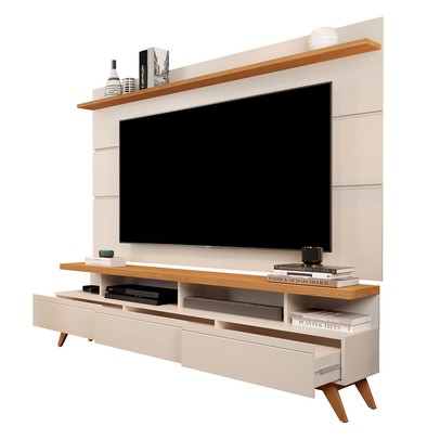 Rack com Painel para TV Até 72 Polegadas Hera 3 Gavetas Off White/Nature - Pnr Móveis