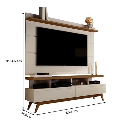 Rack com Painel para TV Até 70 Polegadas Galahad 2 Gavetas Off White/Freijó - Pnr Móveis